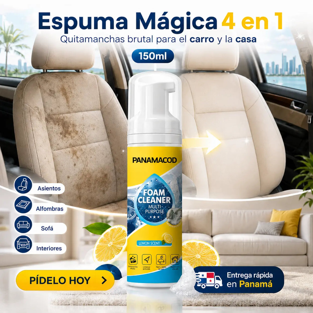 Espuma Mágica 4-en-1 (150ml): Quitamanchas Brutal para el Carro y la Casa