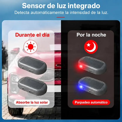 Luz Solar Antirrobo para Auto – Alarma Simulada LED Intermitente con Sensor de Luz, Sin Cables y Fácil Instalación